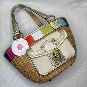 Vintage Coach y2k 2006 Legacy Stripe Straw Basket Bag